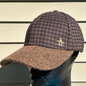 Brown Original Penguin Men’s check Baseball Cap tweed brim